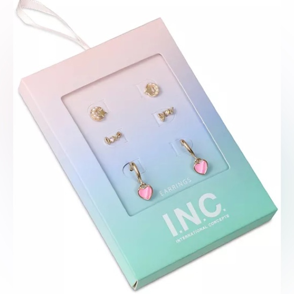 INC International Concepts Love You, Pink Heart, Star & Moon 3 Pc Earring Set - Picture 2 of 16